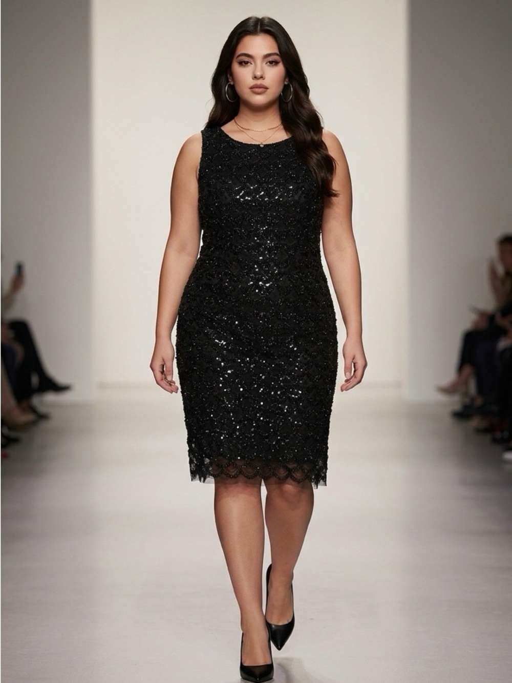 SD Collection Black Sequin Sheath Midi Dress